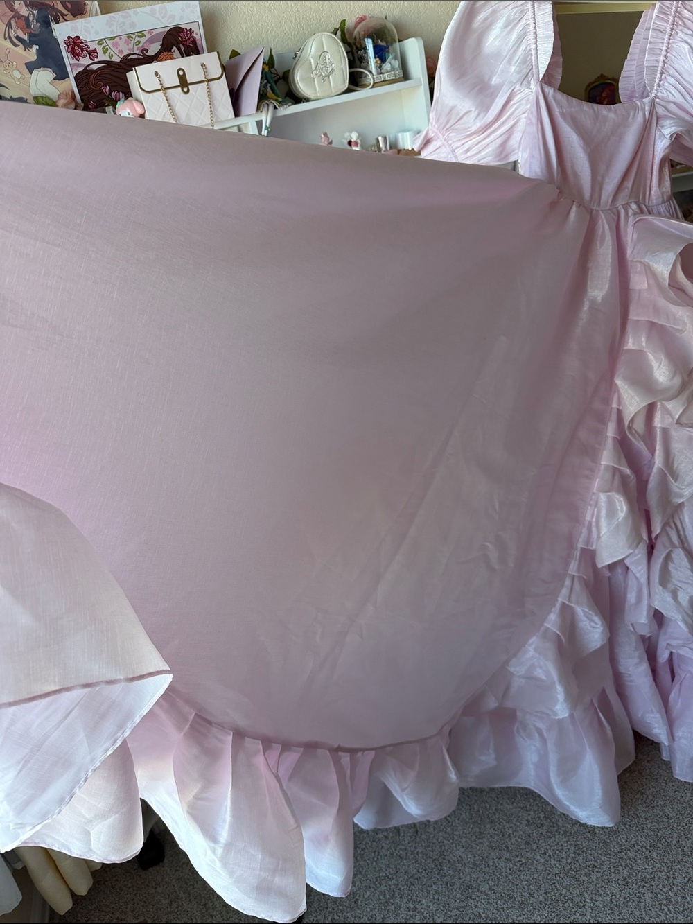 Selkie Pale Pink Ruffled High-Low Puff Sleeve Gown - Picture 4 of 6